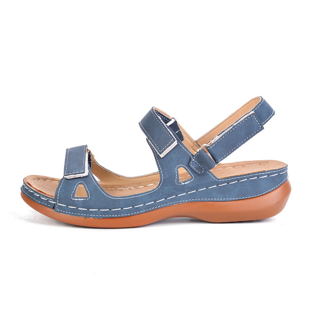 Xfvqtps Sandals for Womens Ankle Strap Low Wedge Arch Support Open Toe Hollow out Solid Color Simplicity Soft Sole Non Slip Comfortable Breathable Beach Summer Walking Casual Shoes