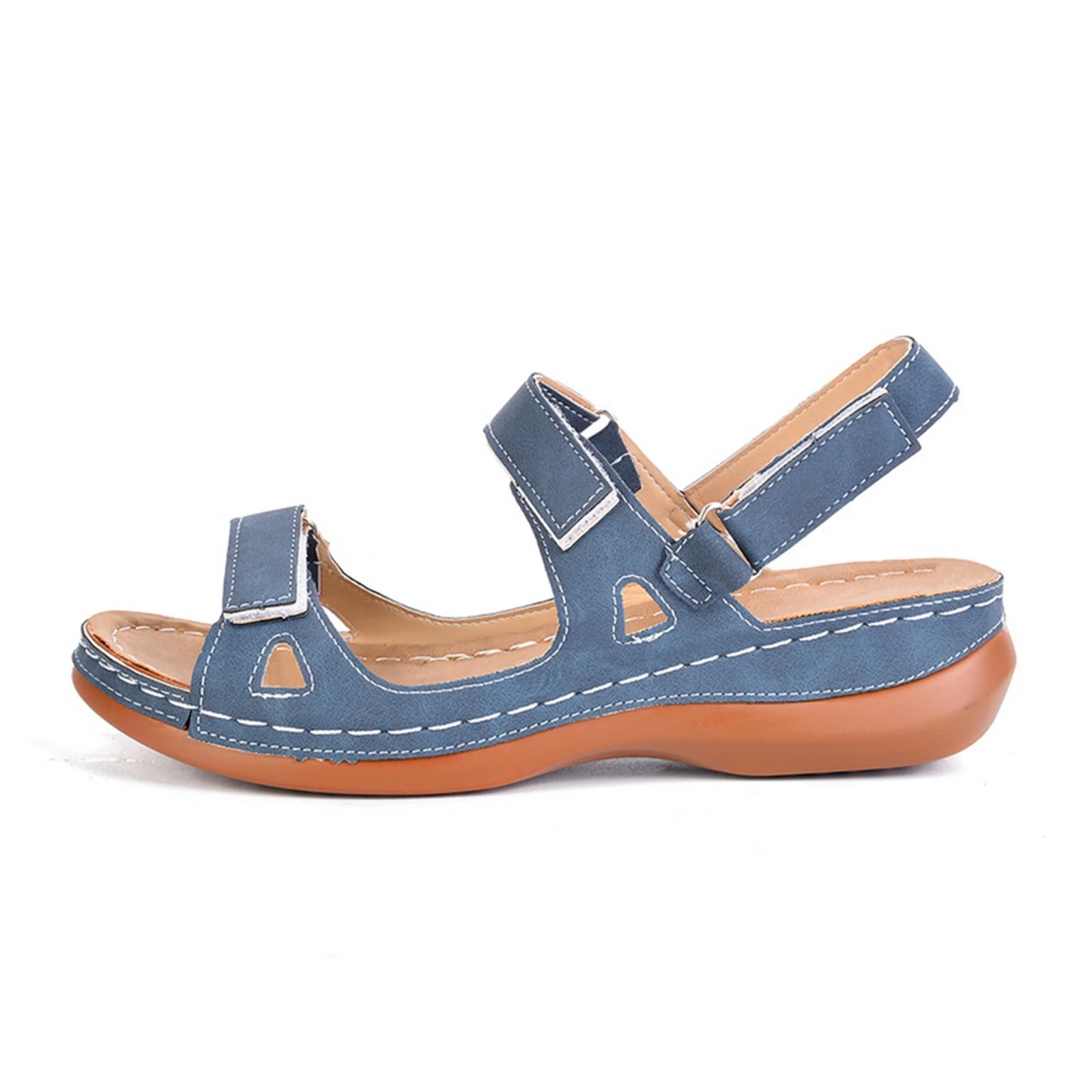 Xfvqtps Sandals for Womens Ankle Strap Low Wedge Arch Support Open Toe Hollow out Solid Color Simplicity Soft Sole Non Slip Comfortable Breathable Beach Summer Walking Casual Shoes