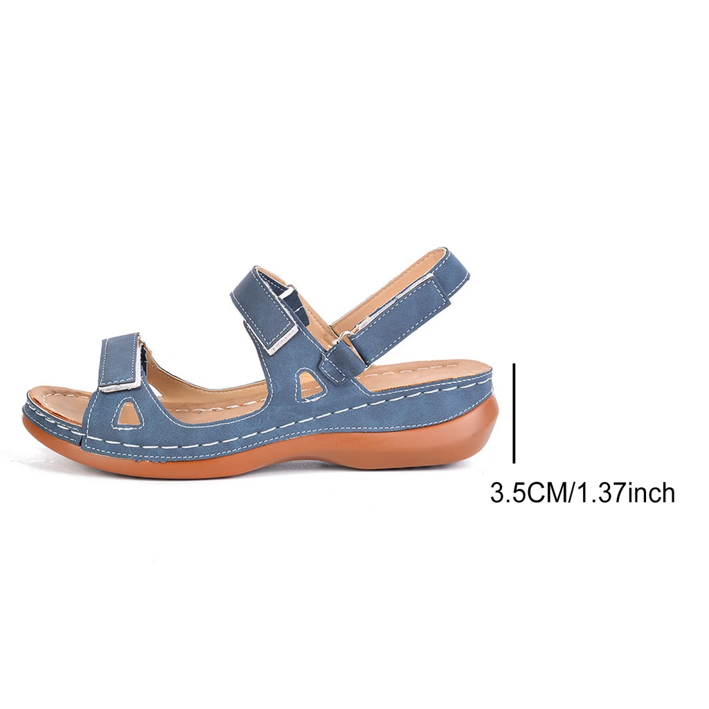 Xfvqtps Sandals for Womens Ankle Strap Low Wedge Arch Support Open Toe Hollow out Solid Color Simplicity Soft Sole Non Slip Comfortable Breathable Beach Summer Walking Casual Shoes