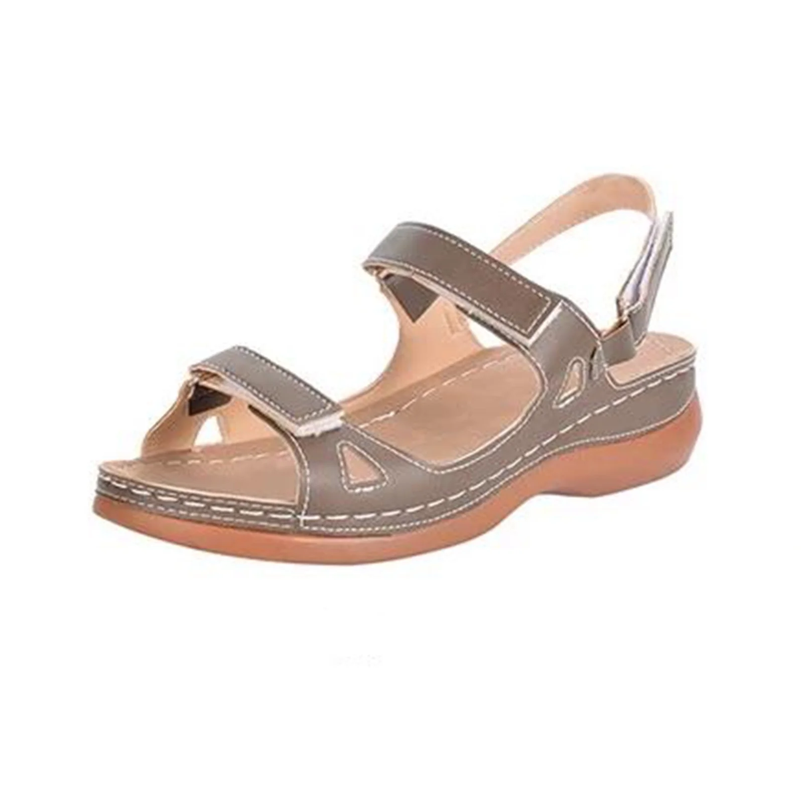 Xfvqtps Sandals for Womens Ankle Strap Low Wedge Arch Support Open Toe Hollow out Solid Color Simplicity Soft Sole Non Slip Comfortable Breathable Beach Summer Walking Casual Shoes