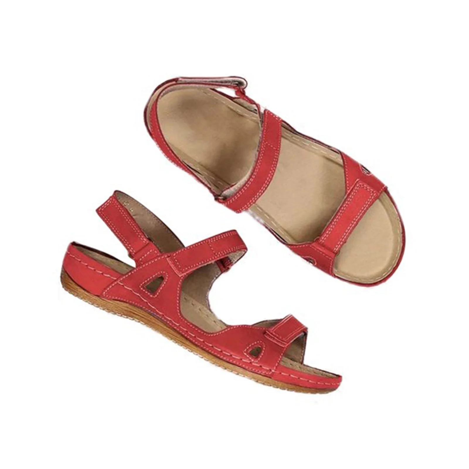 Xfvqtps Sandals for Womens Ankle Strap Low Wedge Arch Support Open Toe Hollow out Solid Color Simplicity Soft Sole Non Slip Comfortable Breathable Beach Summer Walking Casual Shoes