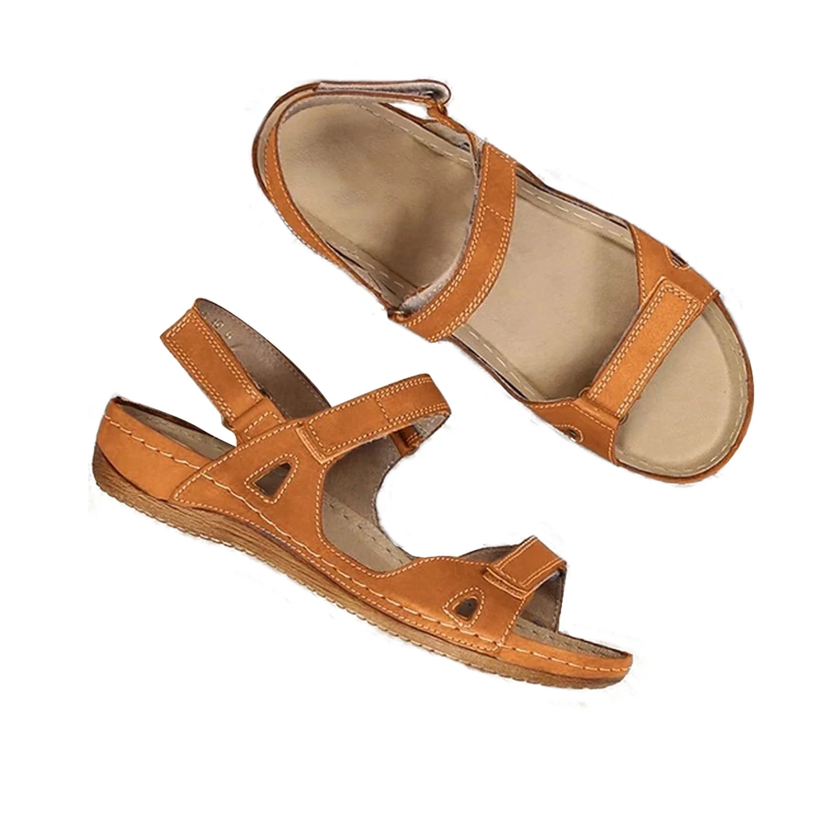 Xfvqtps Sandals for Womens Ankle Strap Low Wedge Arch Support Open Toe Hollow out Solid Color Simplicity Soft Sole Non Slip Comfortable Breathable Beach Summer Walking Casual Shoes