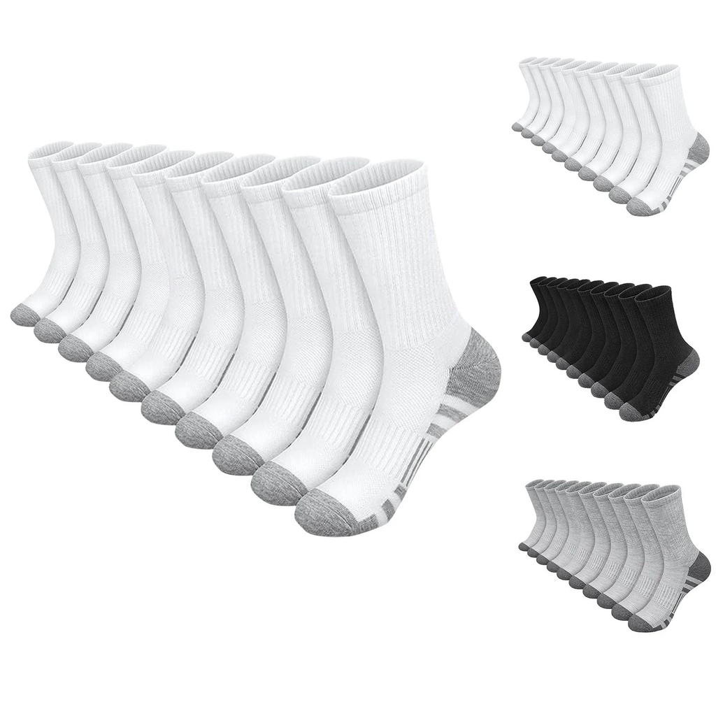 Xfvqtps 5 Pairs Mens Sports Socks Mid Tube Towel Bottom Simplicity Thickened Elastic Comfortable Sweat Absorbing Breathable Outdoor Mountaineering Running Socks White