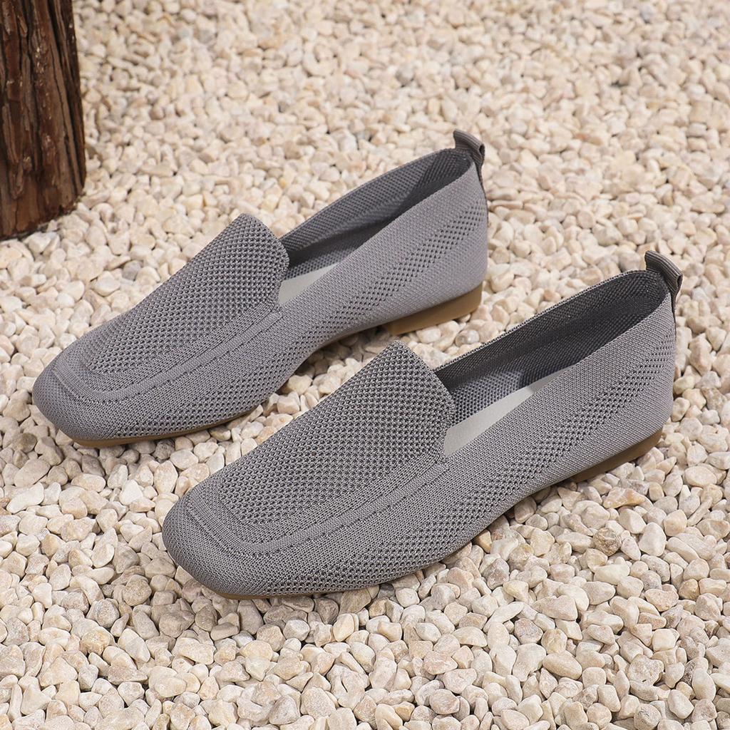 Xfvqtps Womens Square Toe Knit Flats Breathable Flying Woven Slip on Loafers Lightweight Comfortable Casual Shoes