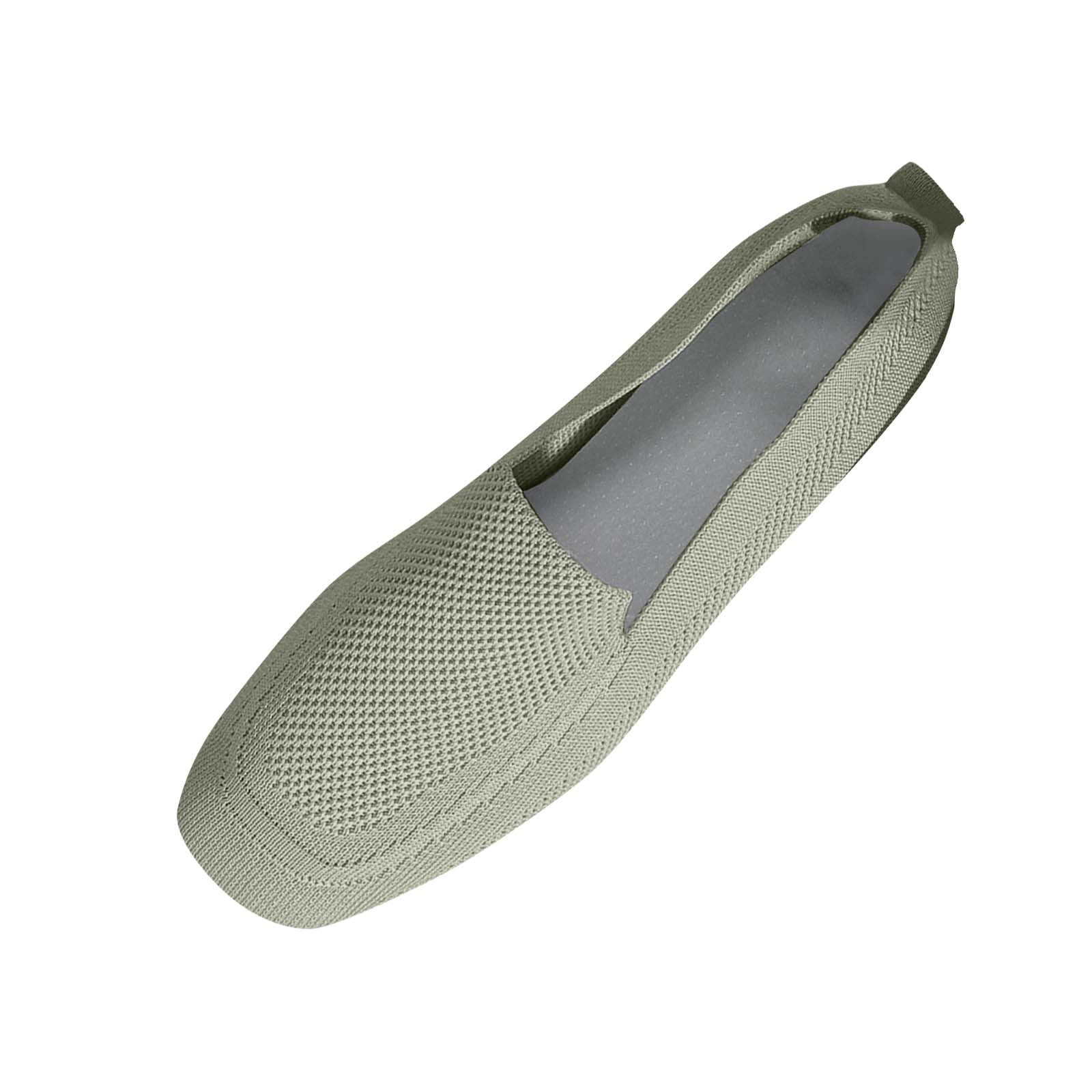 Xfvqtps Womens Square Toe Knit Flats Breathable Flying Woven Slip on Loafers Lightweight Comfortable Casual Shoes