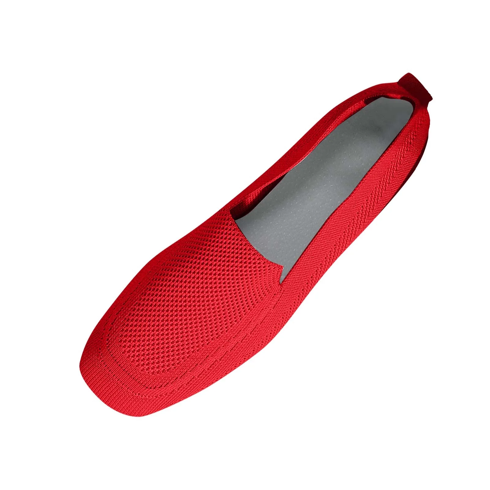Xfvqtps Womens Square Toe Knit Flats Breathable Flying Woven Slip on Loafers Lightweight Comfortable Casual Shoes