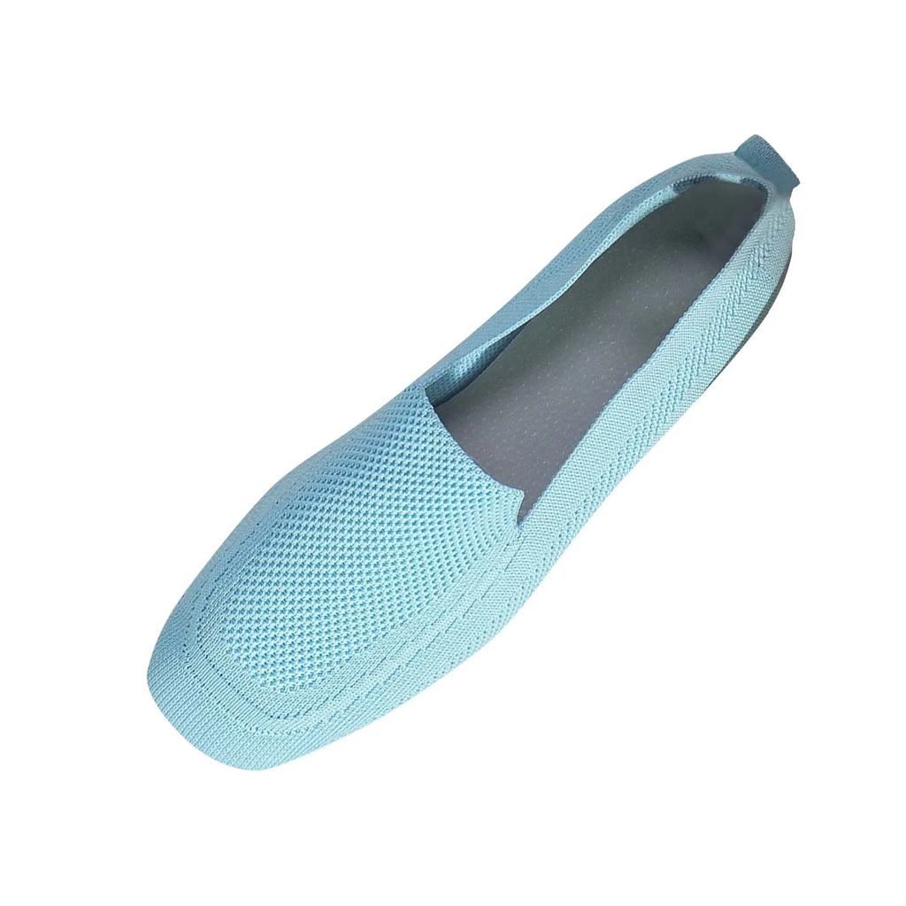 Xfvqtps Womens Square Toe Knit Flats Breathable Flying Woven Slip on Loafers Lightweight Comfortable Casual Shoes